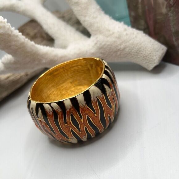 Gold Orange Black White Tiger Stipe Bangle Kenneth J Lane - Picture 14 of 15